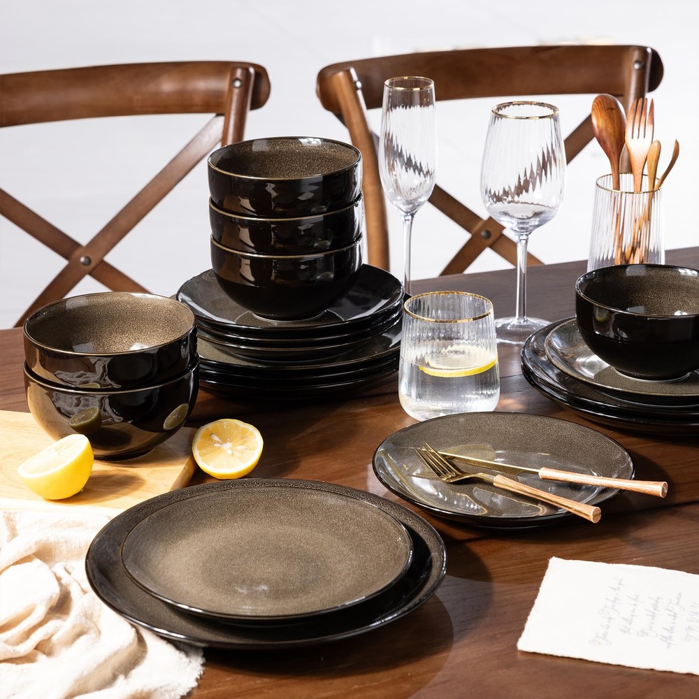 Ceramic Dinnerware Sets for 6,Stoneware Plates and Bowls Sets,Handmade Reacti...