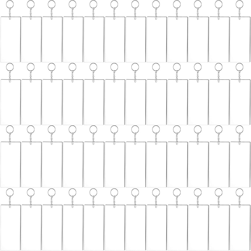 Acrylic Keychain Blanks Set Including 48pcs Rectangle Clear clear