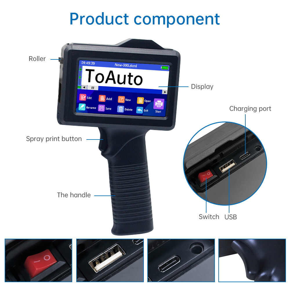 Handheld Inkjet Printer 600DPI Ink Date Time Brand QR Code Barcode Logo Machine