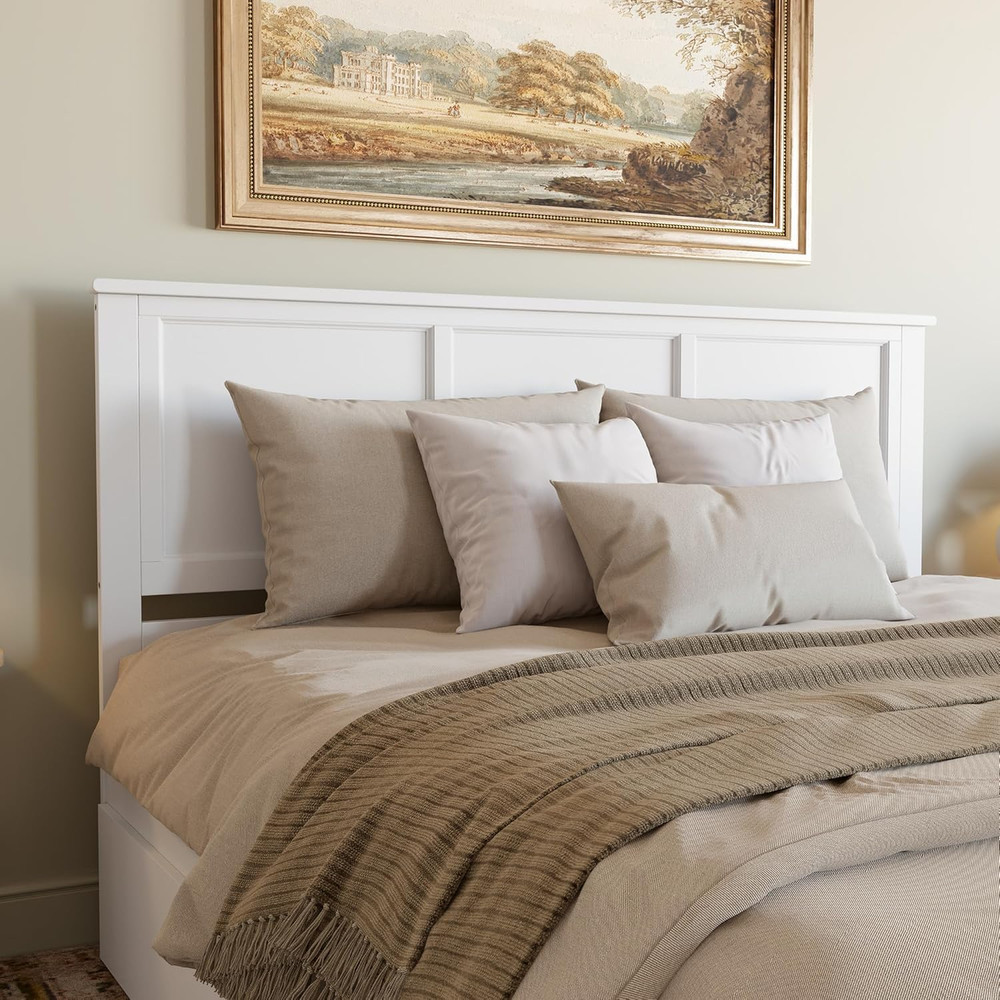 , Madison King Solid Wood Panel Headboard, White