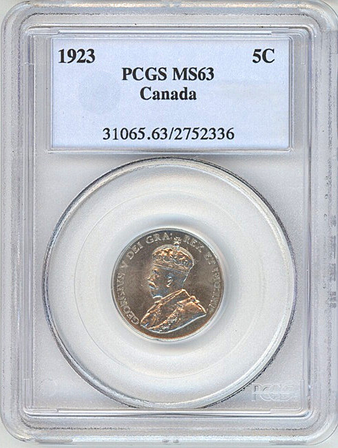 1923 Canada 5 cents PCGS MS63