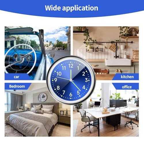 Mini Car Clock Stick on Dashboard Luminous Tiny Vent Analog 2 Black, Blue