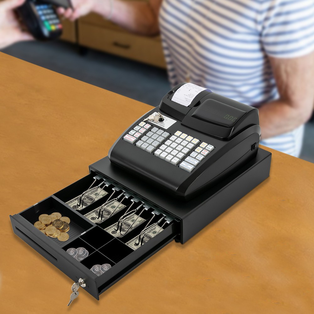 Electronic Cash Register with LED Display, 47 Keys & Secure Drawer