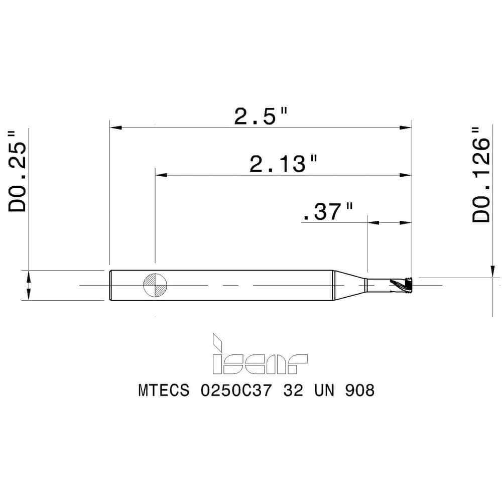 Iscar #10-32, #8-32 Internal 3-Flute Solid Carbide Helical Flute Thread Mill ...