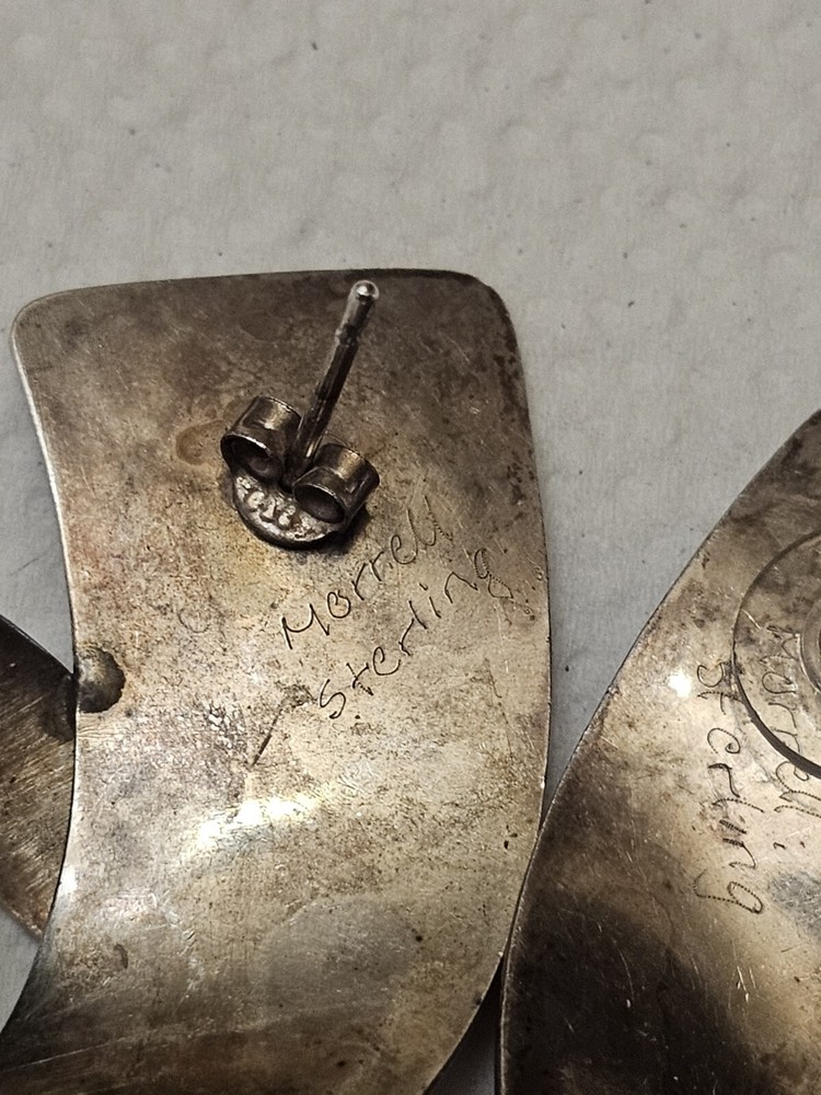 Vintage Native American Sterling Silver Earrings Signed Morrell Very Nice E4