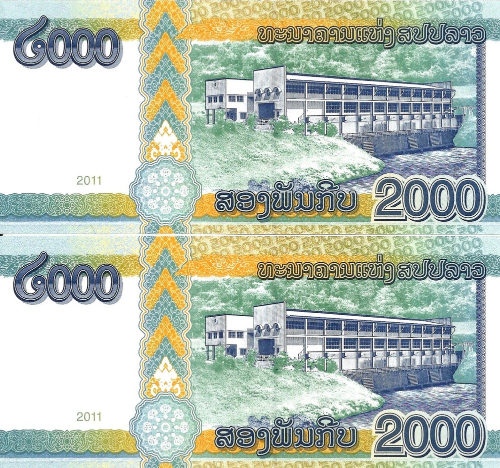 Laos 2x 2000 kip 2011 P-41 UNC consecutive