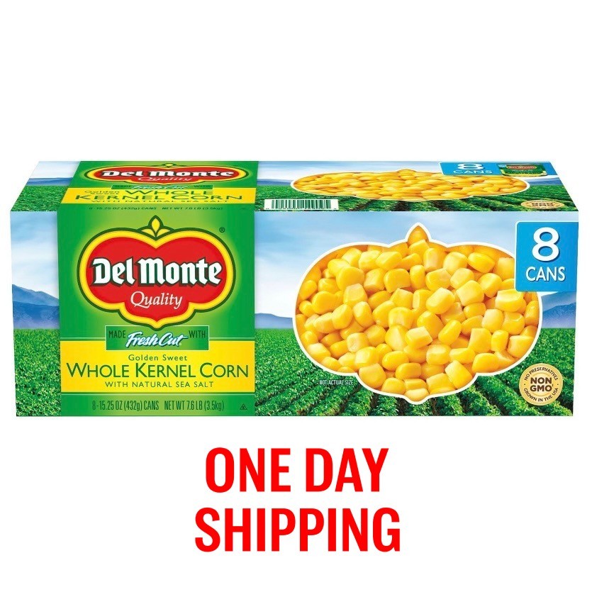 Del Monte Golden Sweet Whole Kernel Corn, 15.25 oz Cans – 8-Pack.