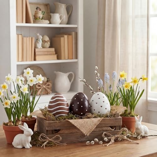 3 Pcs 3D Easter Decorations Resin Rustic Farmhouses Table Centerpiece Egg