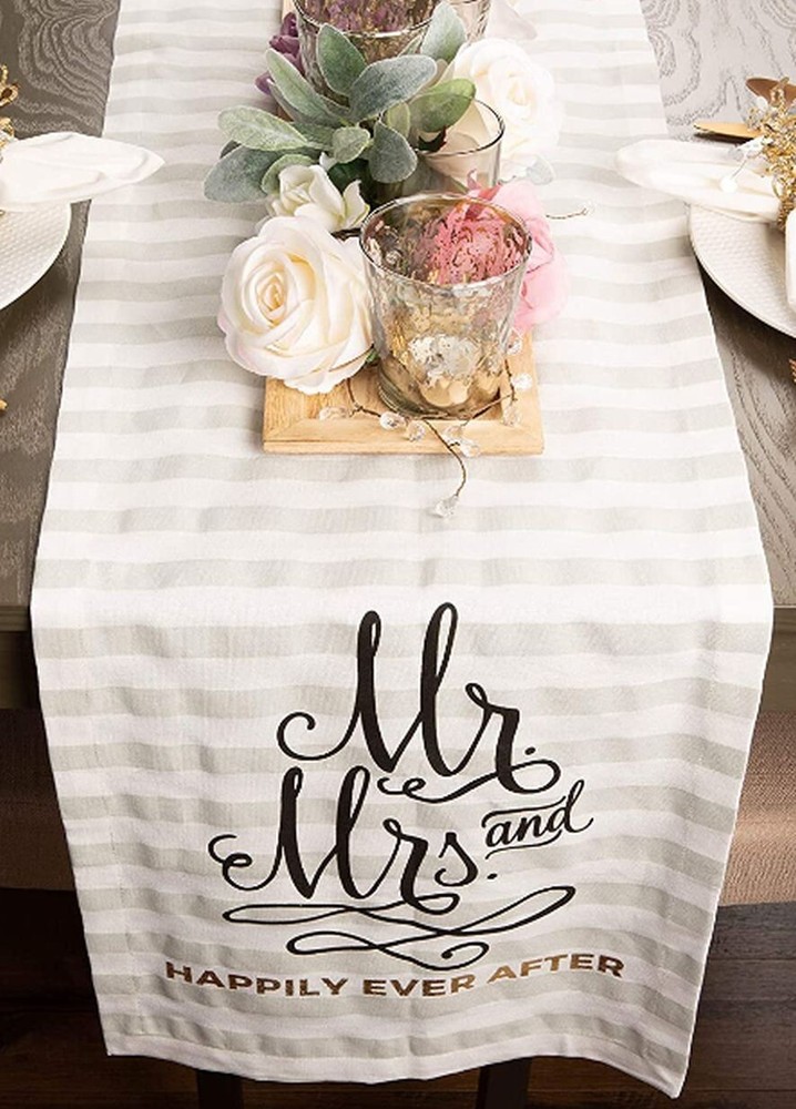 Fabric Indoor Printed Table Runner (14"x72") MR. & MRS.,HAPPILY EVER AFTER,DII