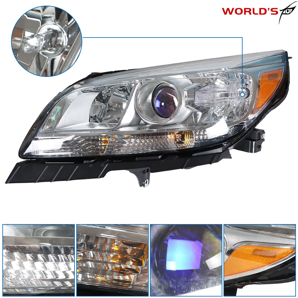 Headlights For 2013-2015 Chevy Malibu Halogen Projector Chrome Left+Right Side