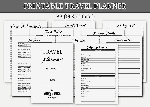 Printable Travel Planner - Black and White