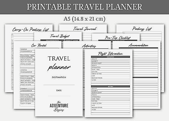 Printable Travel Planner - Black and White