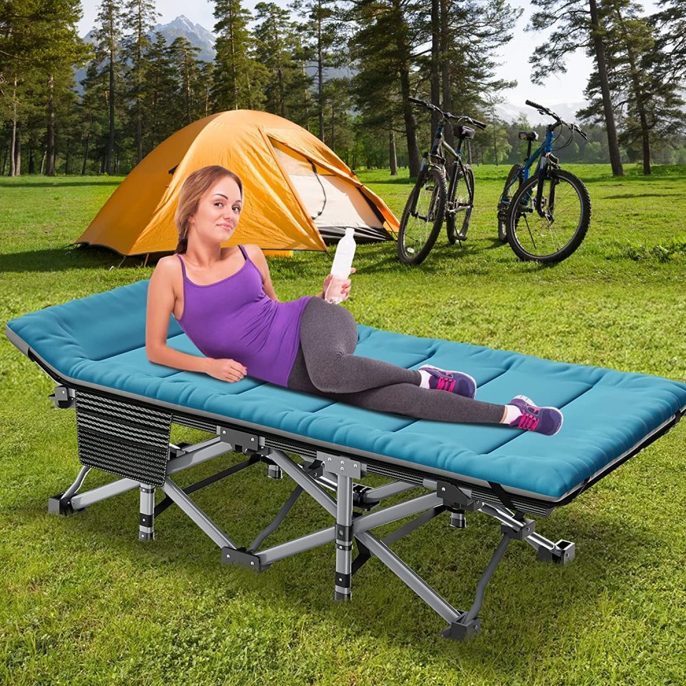 NAIZEA Camping Cot with Comfortable Thick Pad Cots for Sleeping with Carry Bag