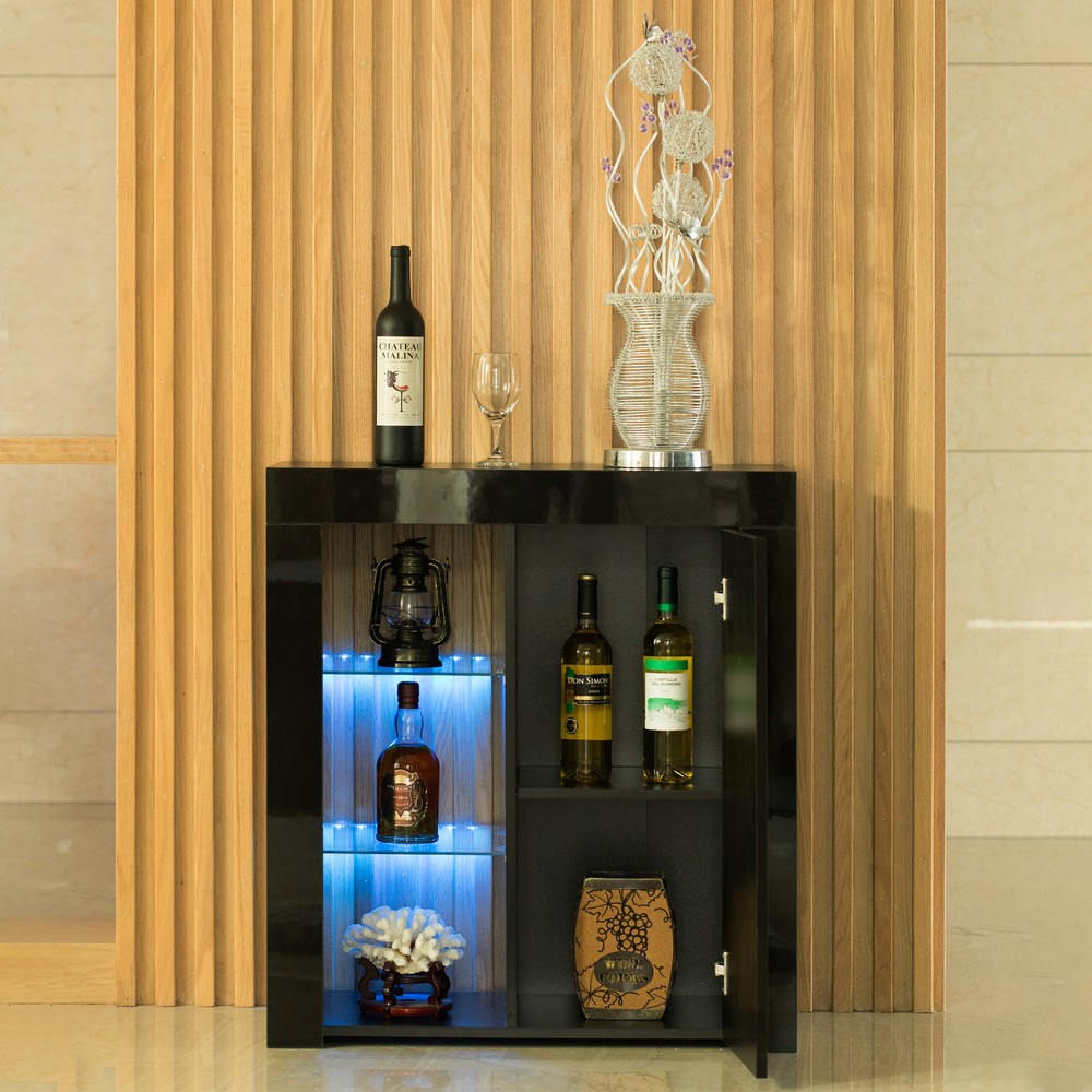 New Basicwise Office or Living Room Side Storage Cabinet with LED