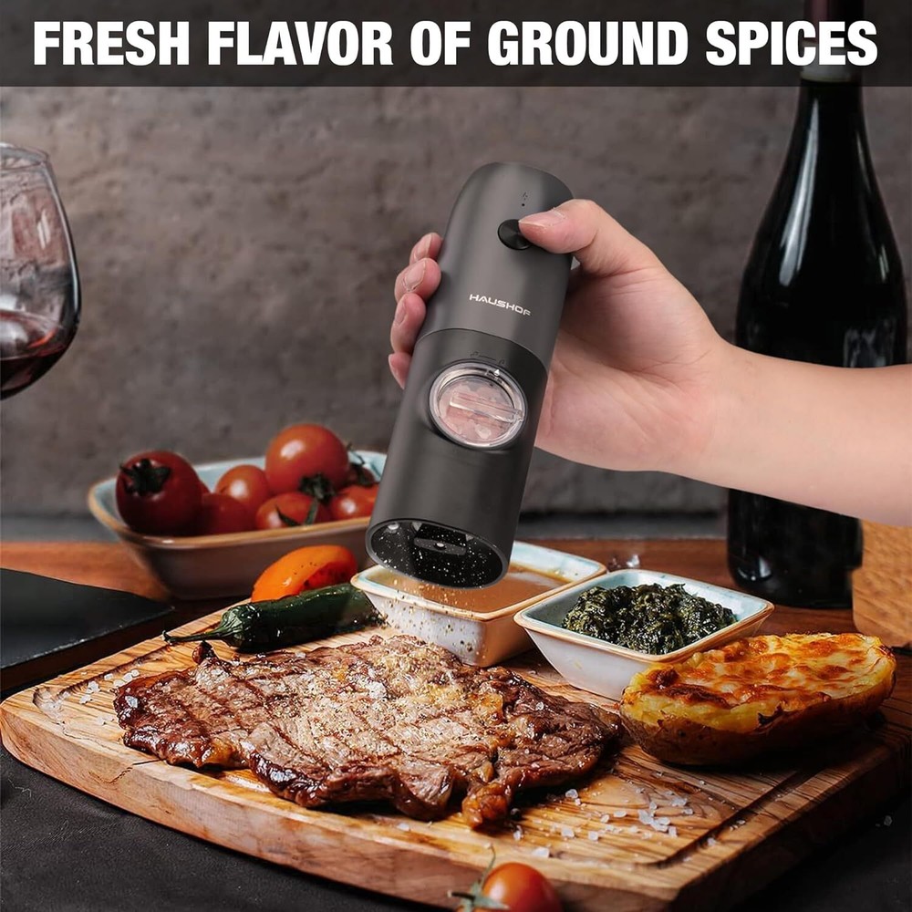 2PC Electric Salt Pepper Grinder Mill Set Automatic Adjustable Coarseness w/Case