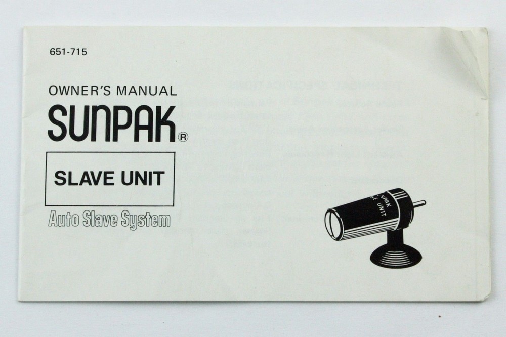 190832 Sunpak Electronic Flash Slave Unit Genuine Original User Instructions