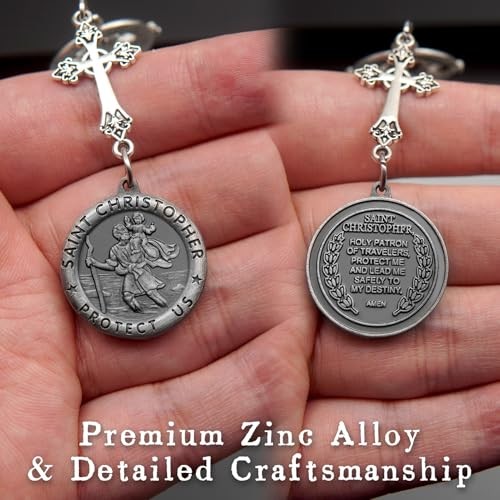 St Christopher Car Rearview Mirror Decor Medal, Cross Hanging St Christopher 01