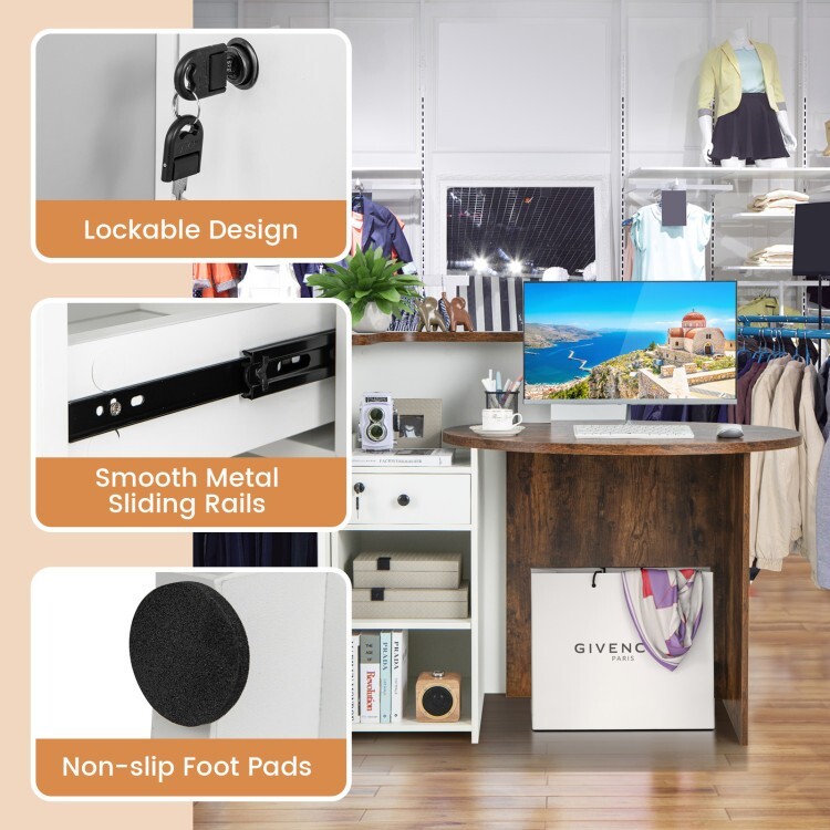 Front Reception Counter Checkout Office Desk Storage Drawer w/Adjustable Shelf