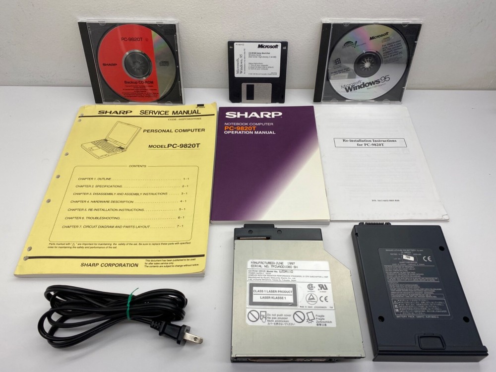 Vintage SHARP PC-9820T Personal Notebook Computer Retro Laptop CPU LOT Manuals
