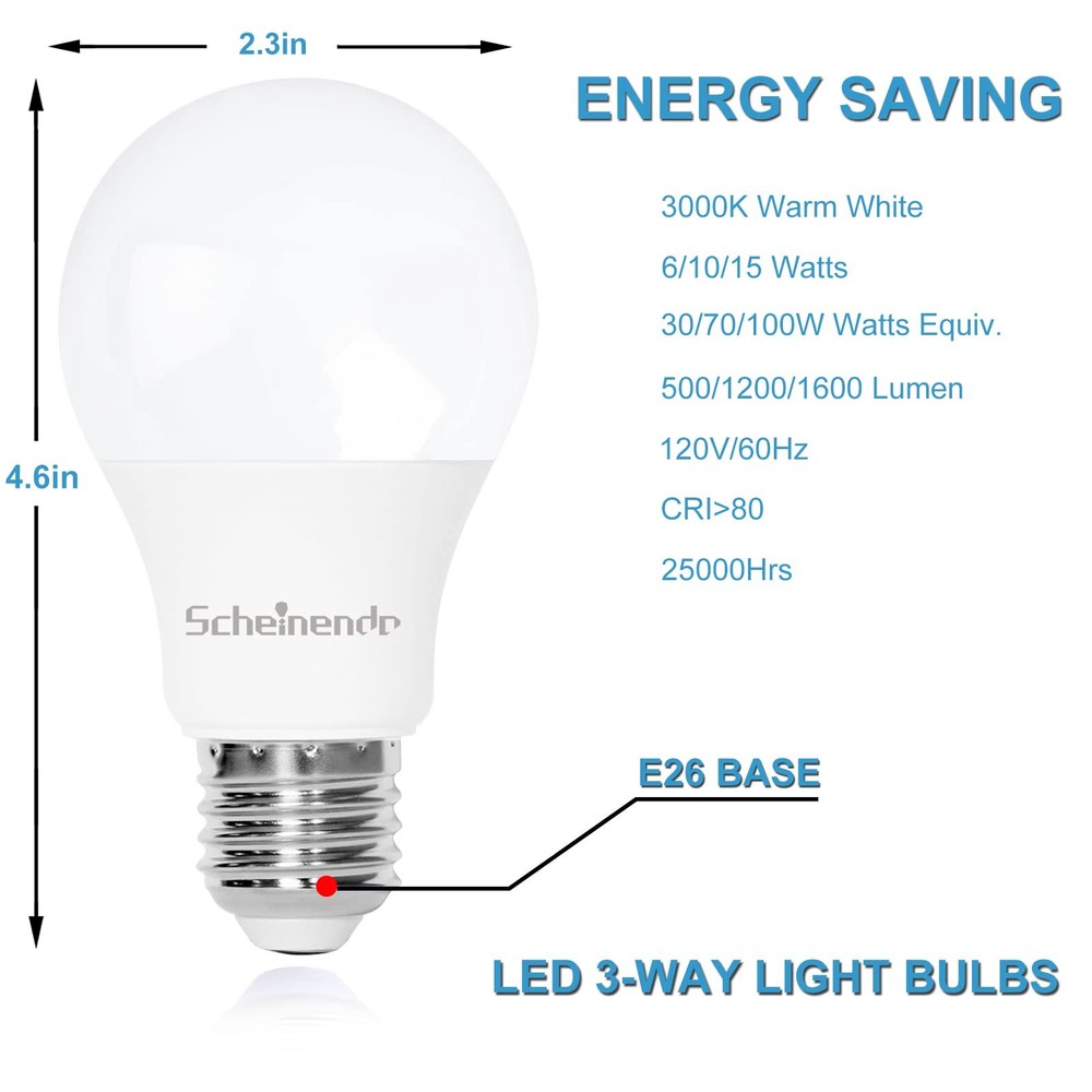3-Way Led Light Bulbs 30 70 100 Watt Equivalent Warm White 3000K, Perfect for...