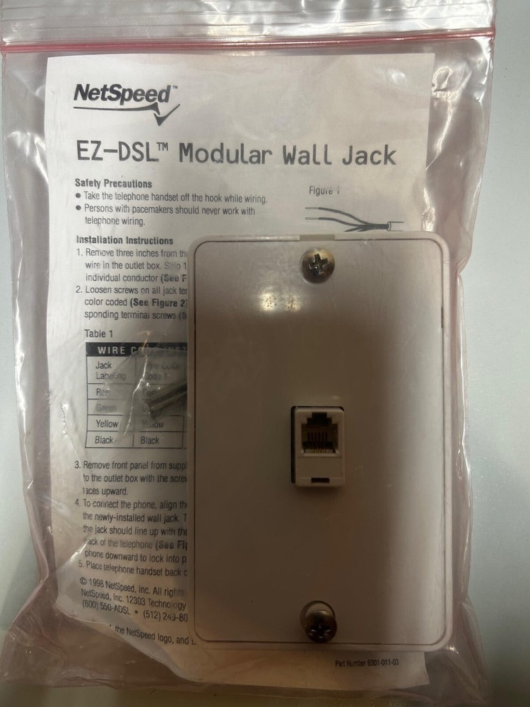 NetSpeed EZ-DSL Wall Jack with built in Filter  - New