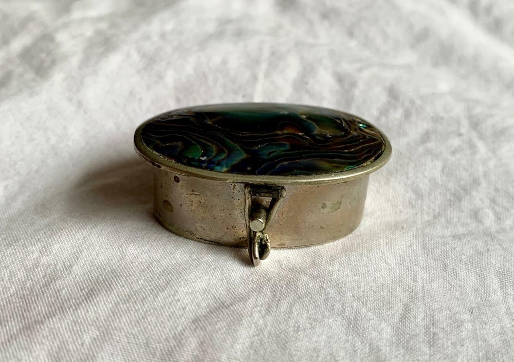 Sterling Silver Abalone MOP Jewelry Box Mexico Patch Trinket Pill Box