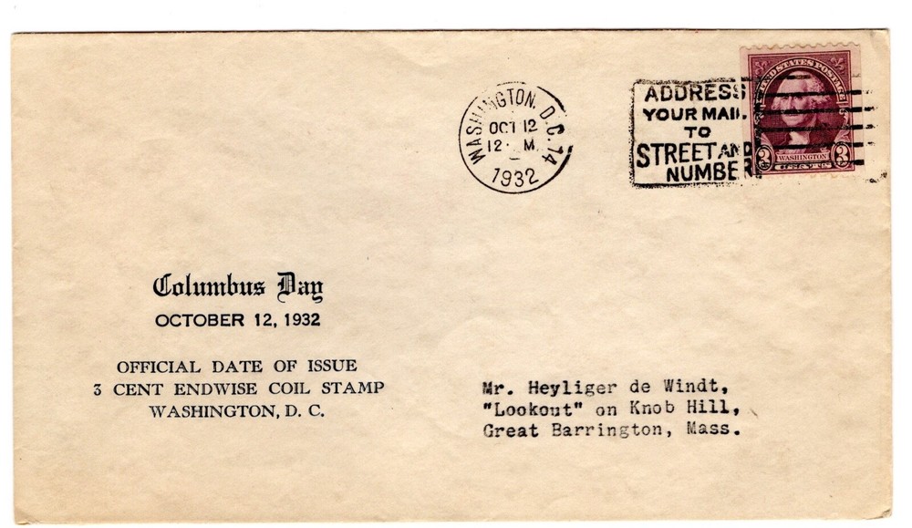 #722 Washington Coil 1932 FDC - Hacker Planty #1