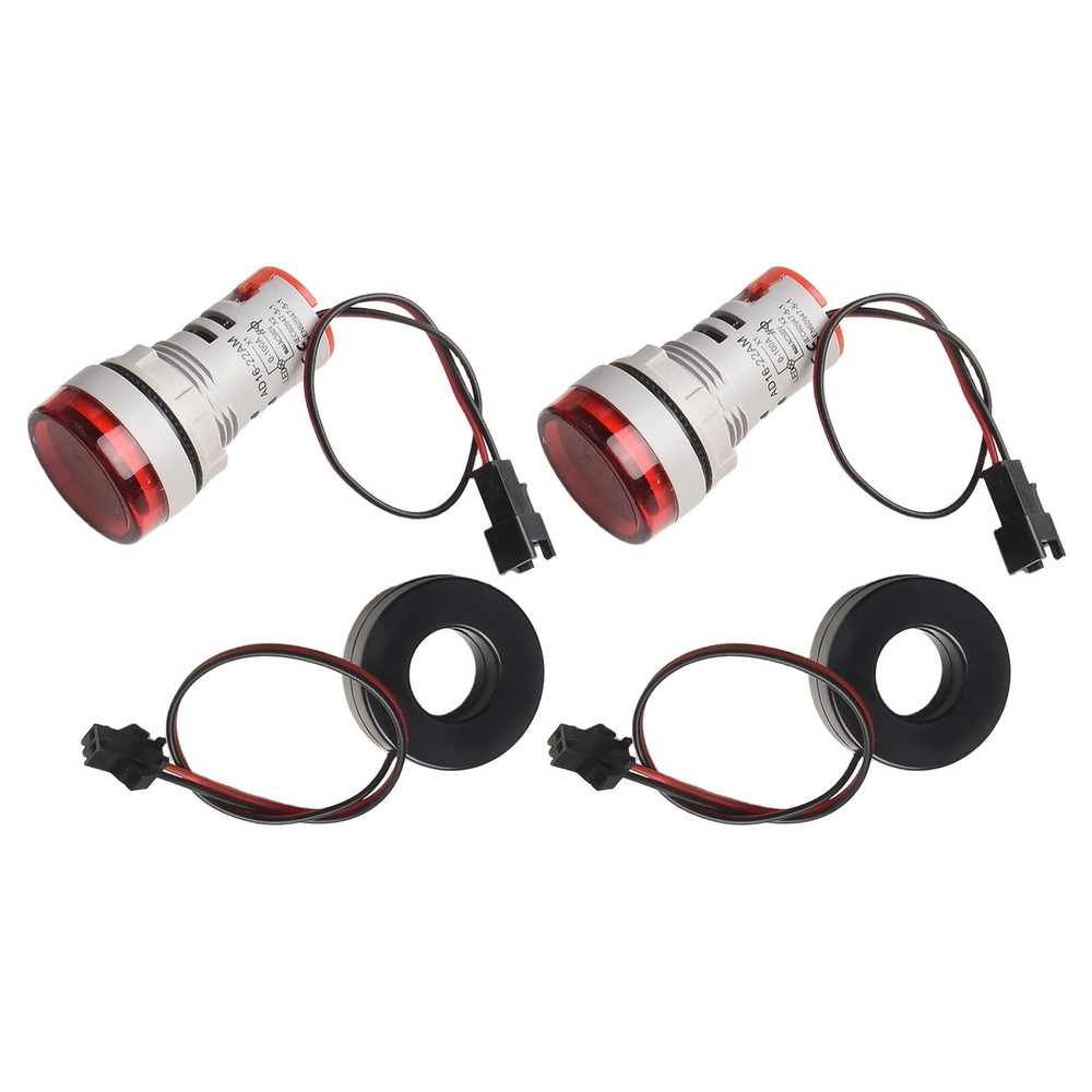 2 Pcs Red LED AC Ammeter Round Display Current Indicator for Power Use