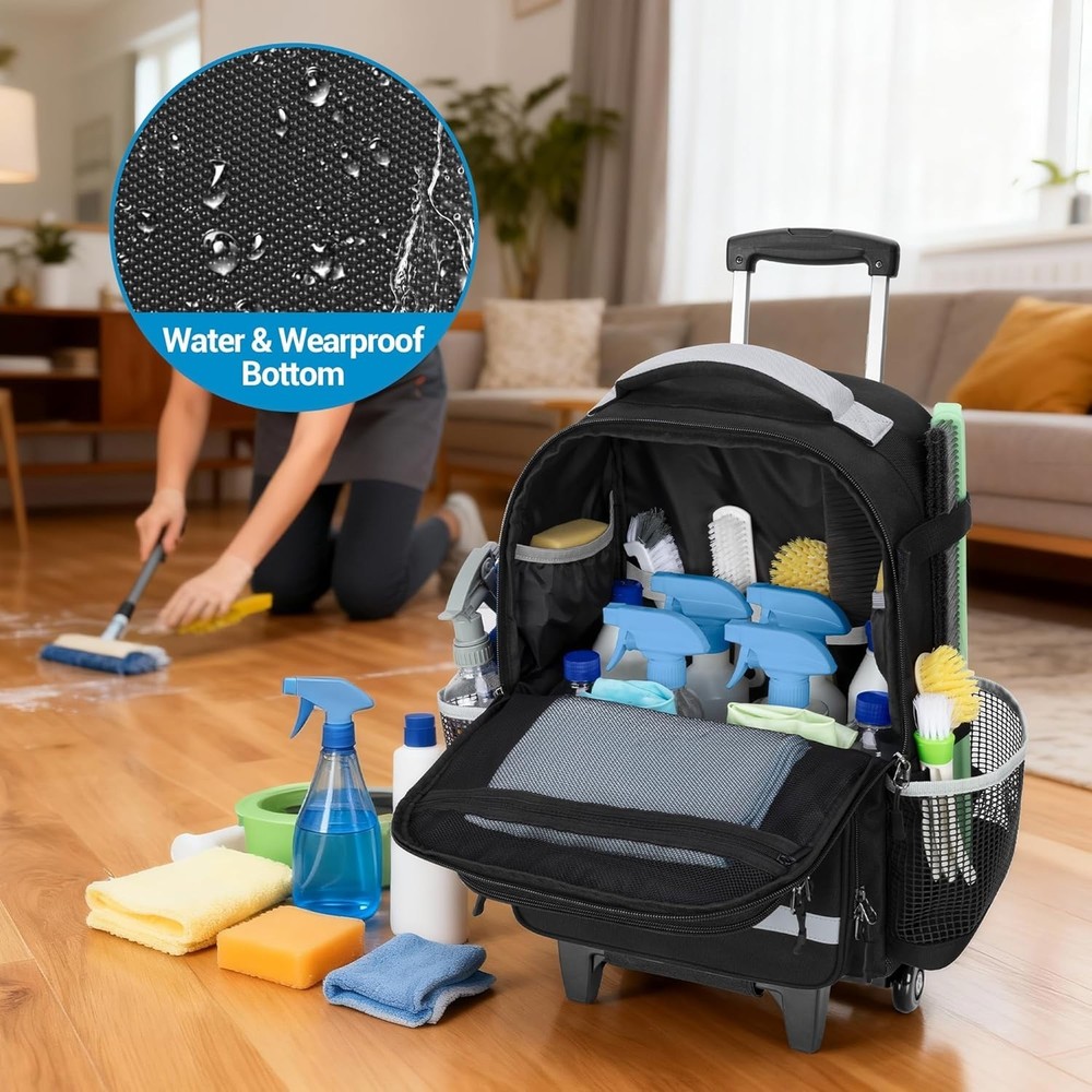 Versatile Cleaning Caddy Backpack with Waterproof Base & 6 Compartment Storage