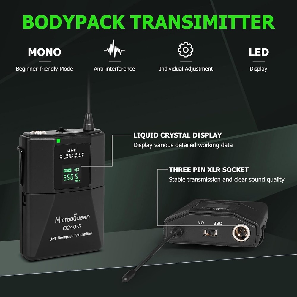 MicrocQueen UHF Wireless Microphone System 4 Channel Lapel / Lavalier Karaoke