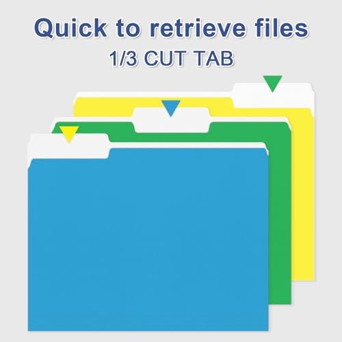 File Folder, 220 Pack Colored File Folder, 1/3 Cut Tabs, Letter Size,