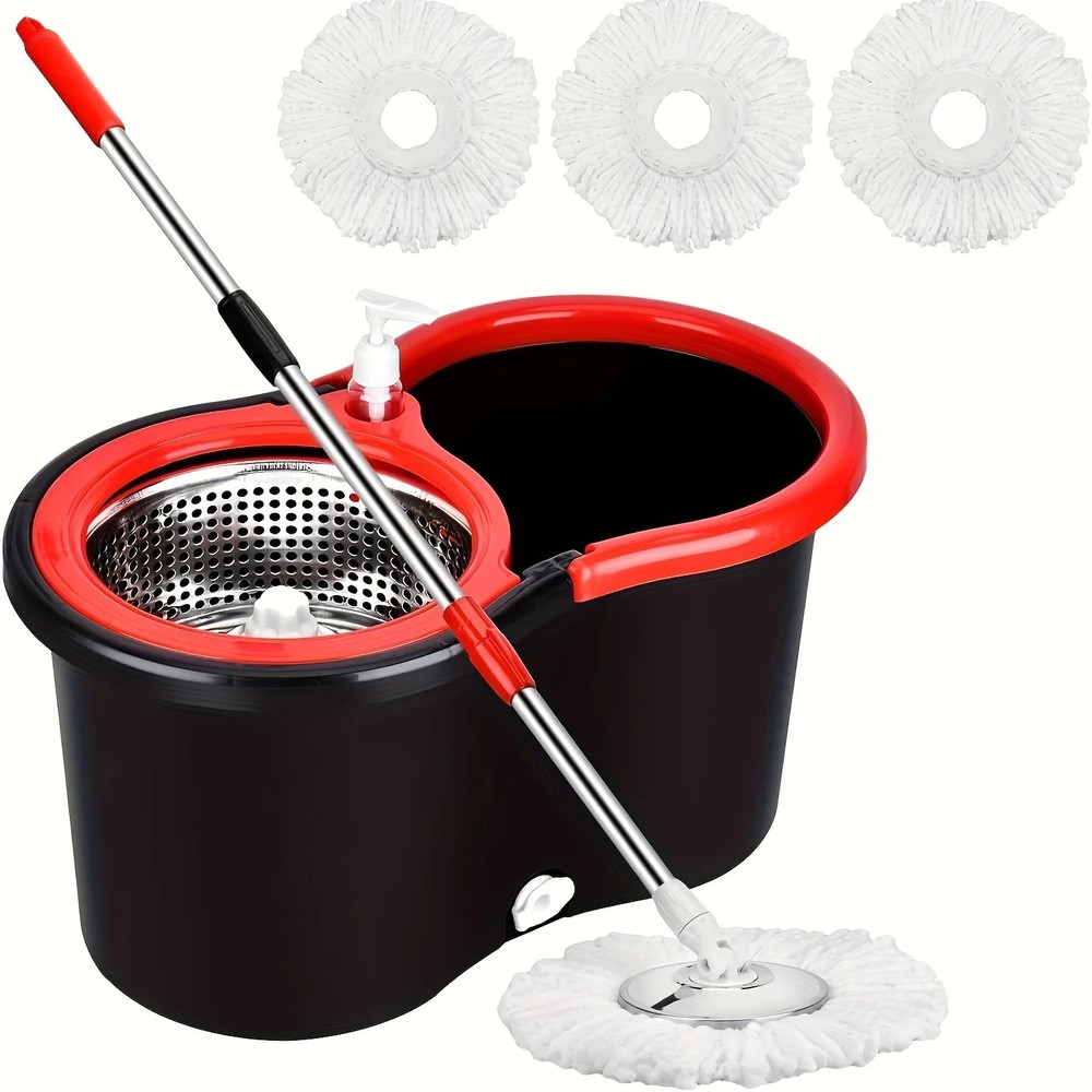 Spin Mop & Bucket System – 360° Floor Cleaner with Adjustable Handle&3 Mop Head
