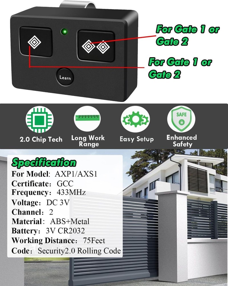 For Ghost Control, AXP1 AXS1 Ghost Gate Opener Remote Transmitter, 5-Button, 3-B