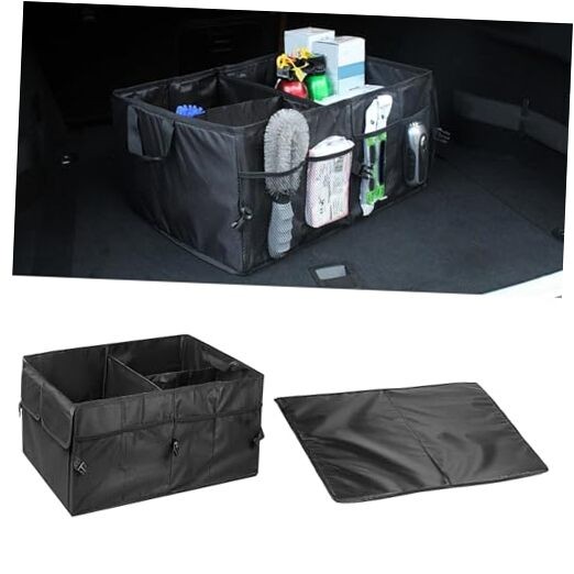 Car Trunk Organizer, Waterproof Adjustable Vehicle Storage Box, Black