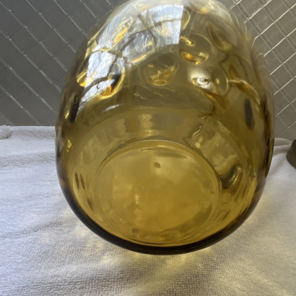 Amber Pressed Glass Pitcher, Glossy Solid Round, Handle, 9 in Height