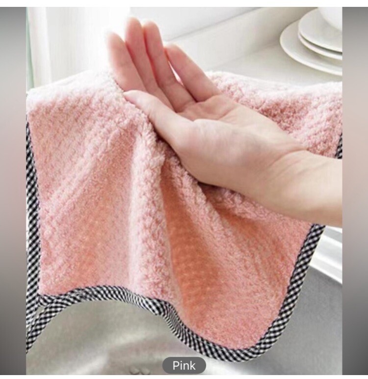 5pcs Plain Cleaning Rag, Pink Polyester Cleaning Cloth, For Kitchen