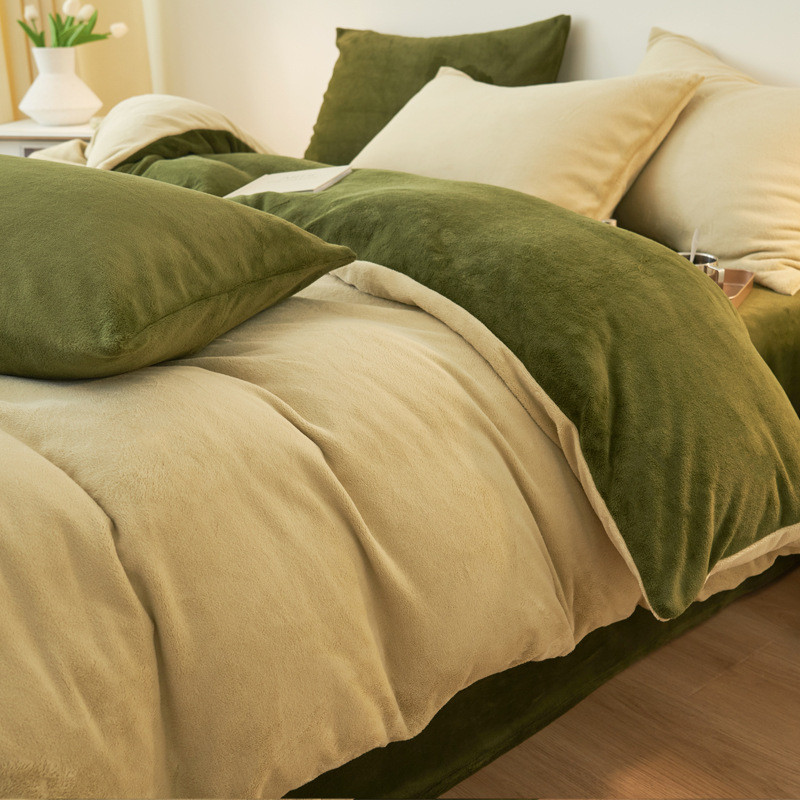 Simple Solid Color Milk Velvet Four Piece Set for Winter Warmth