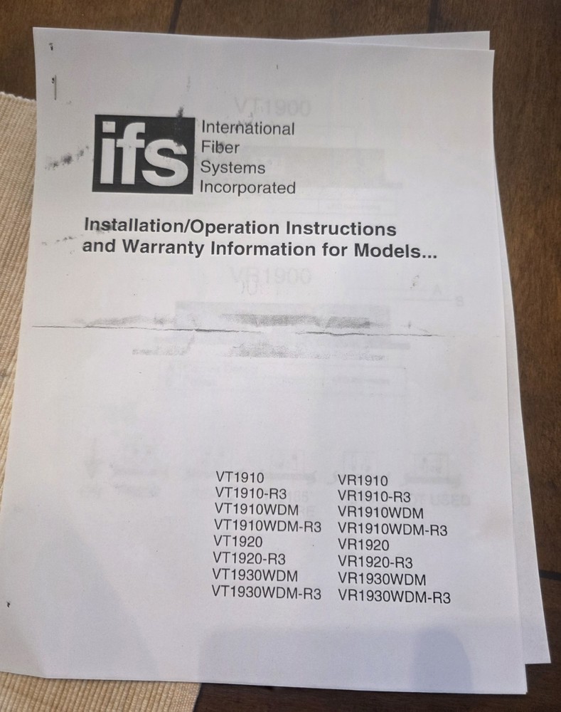 Interlogix IFS VR1930WDM FM Video Receiver/Data Transceiver SM Laser