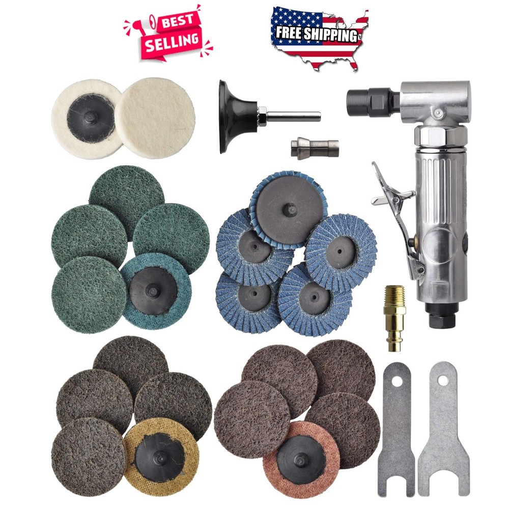 Pneumatic Angle Die Grinder 1/4 Inch 22pcs 2in Roll Lock Discs Variable Speed