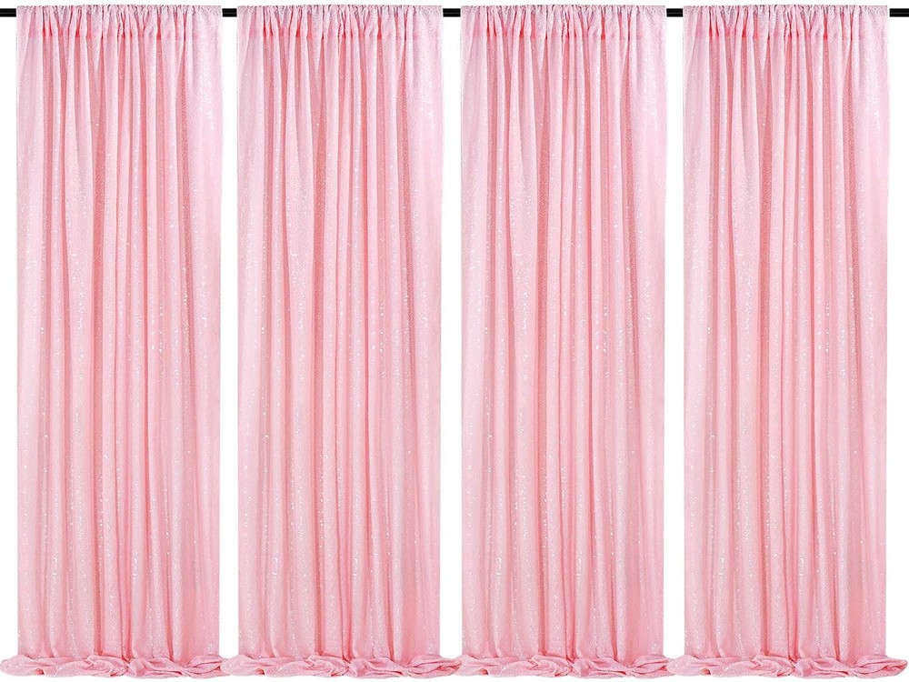 QueenDream Sequin Backdrop Drapes 4 Panels 2ftx8ft Glitter Curtains Pink