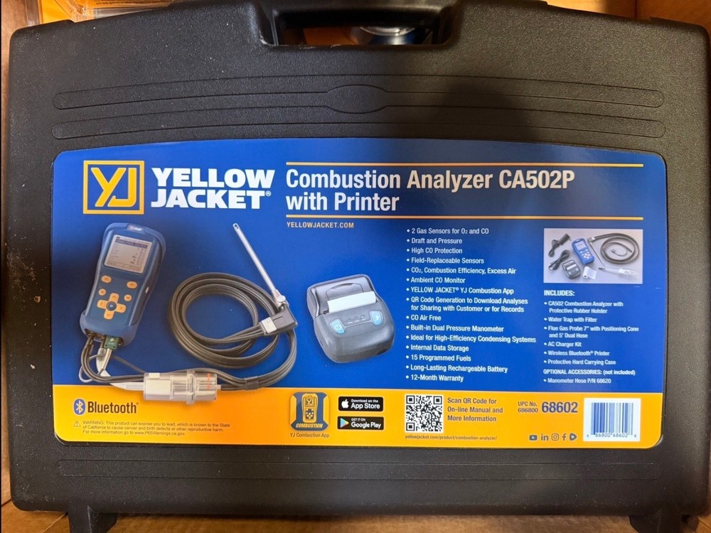 Yellow Jacket CA502P Combustion Analyzer with Printer O2 & CO Analysis