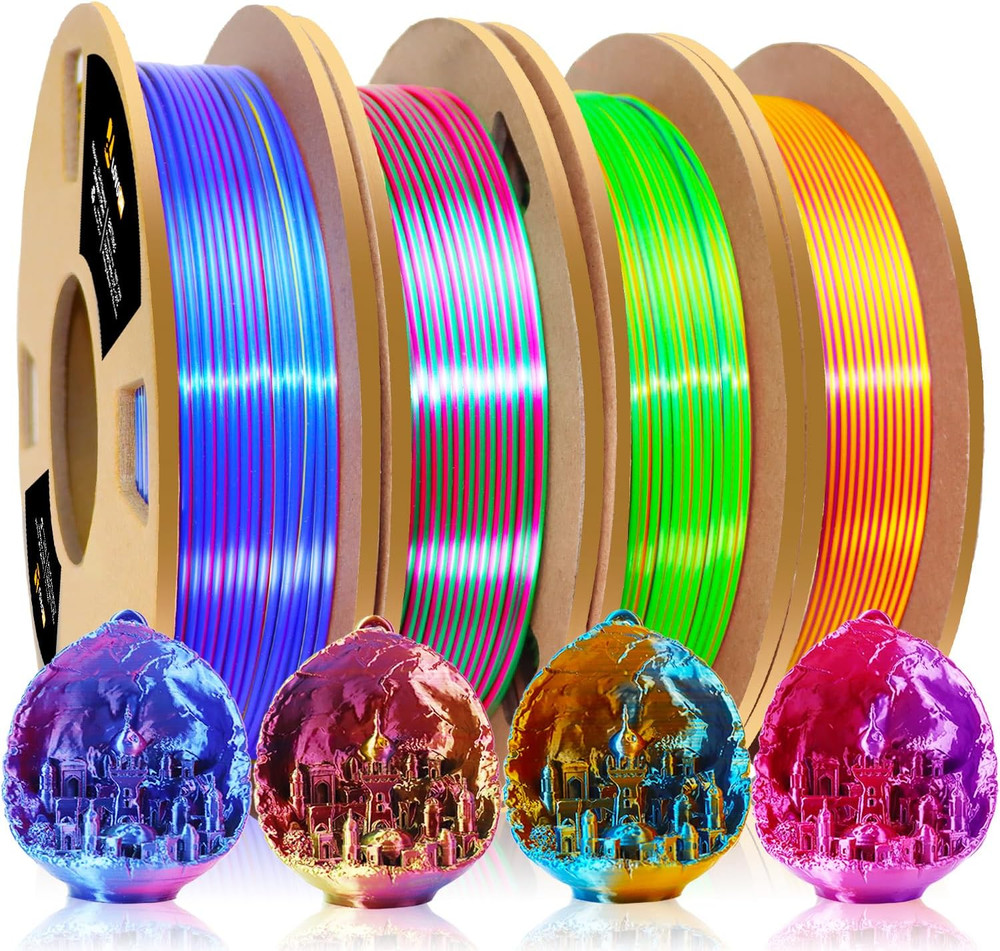 3D PLA Filament 1.75Mm Bundle, Tricolor 3D Printer Filament Bundle, Rainbow Silk