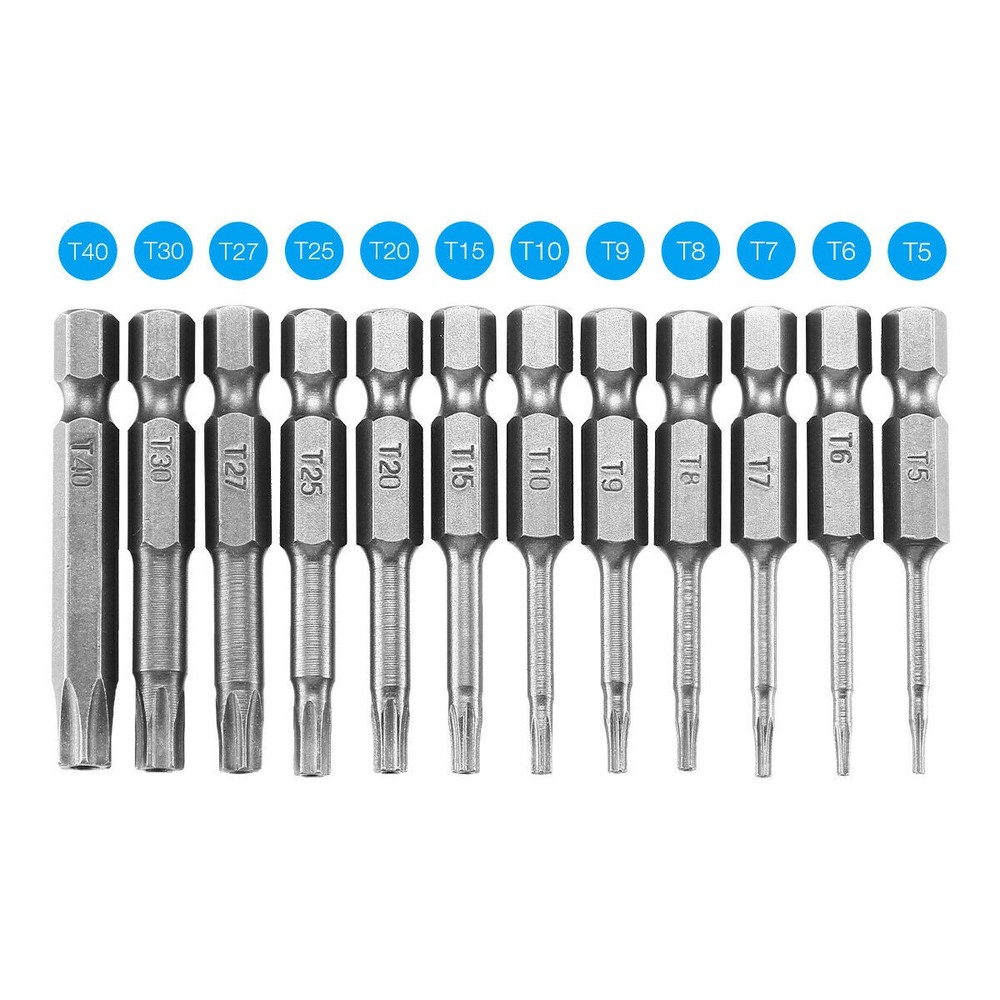 12Pack Magnetic Tamper Security Drill Bit Torx Screwdriver Flat Head 1/4" Hex e