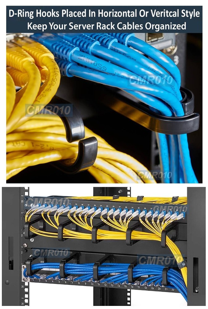1U Server Rack Cable Organizer with 5 Adjustable Hooks for Network/Data Cabinets