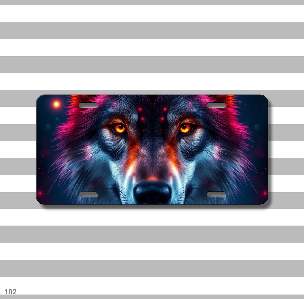 Hyperrealistic Wolf License Plate Your Text Auto Tag Special Gift