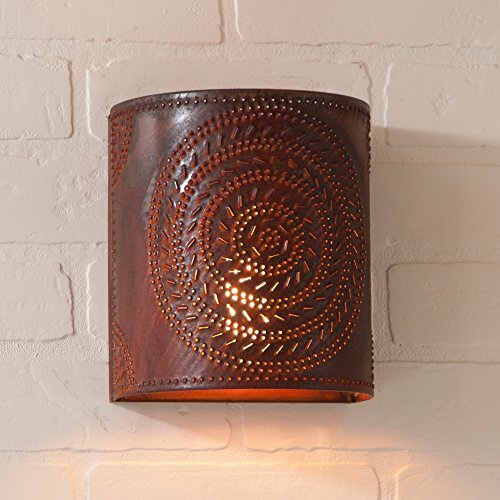 Rustic Single Light Punched Tin Chisel Patterned Wall Sconce in Rustic Tin