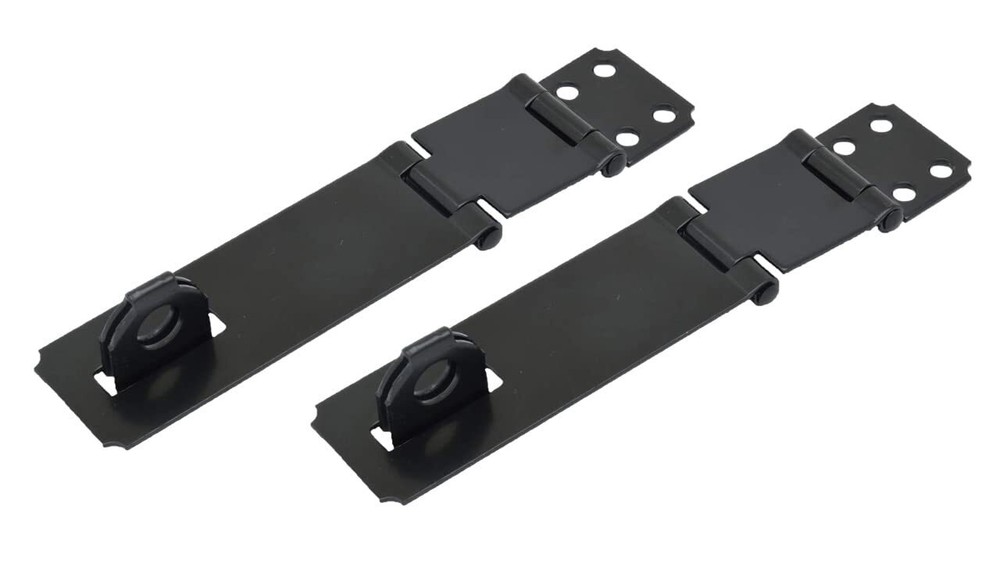 Double Hinge HASP and Fixed Staple, 4-1/2", Steel, Black, 2 Pack