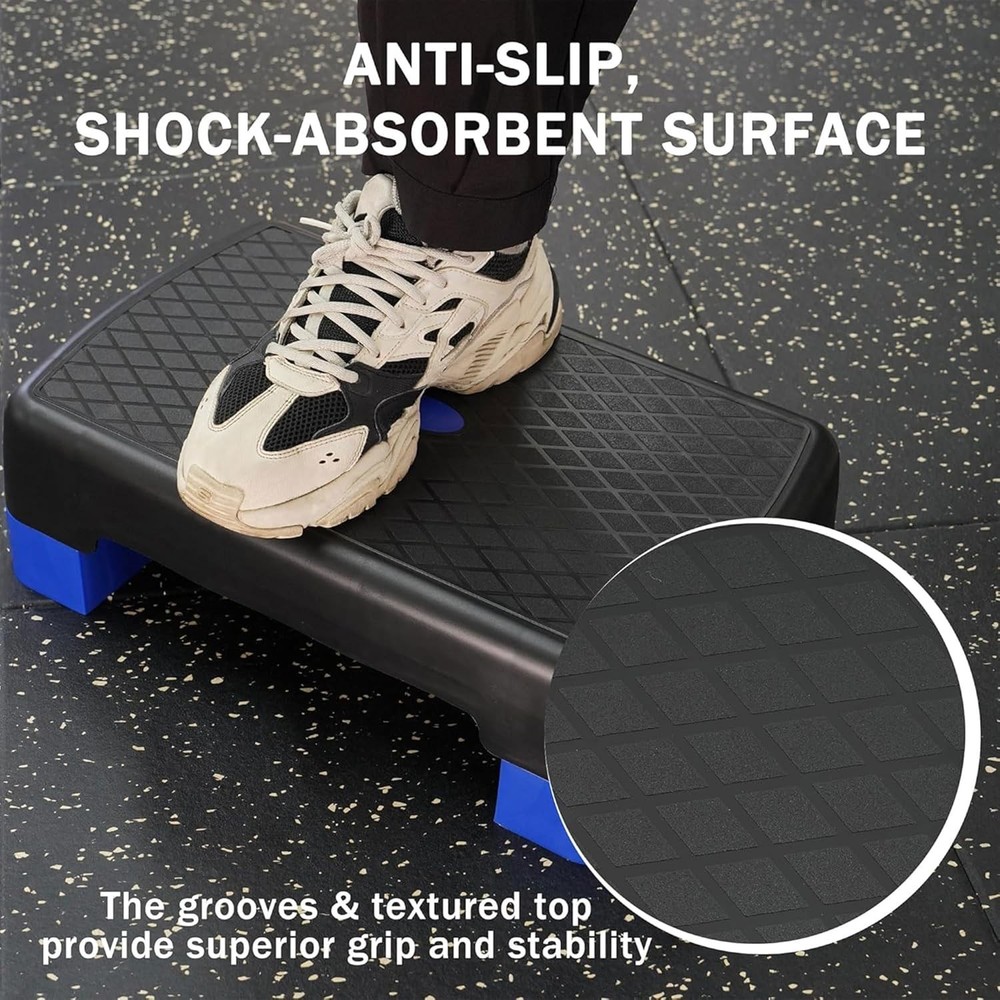 18" Workout Aerobic Stepper Step Platform with 2 Risers, Multiple Colors