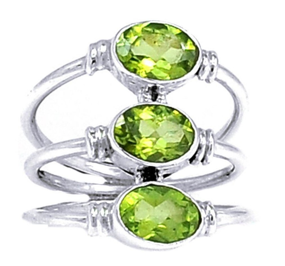 Peridot Sterling Silver 3 band Ring size 6.5