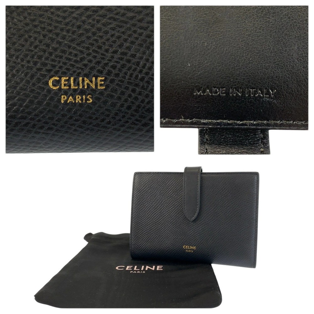 CELINE Medium Black Leather Fold Wallet Compact Women Bag Accessories